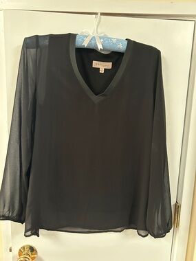 Philosophy Black V-Neck Sheer Sleeve Blouse